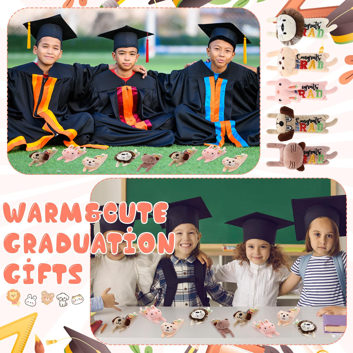 Blueweenly graduation plush display, enhances graduation event decor.