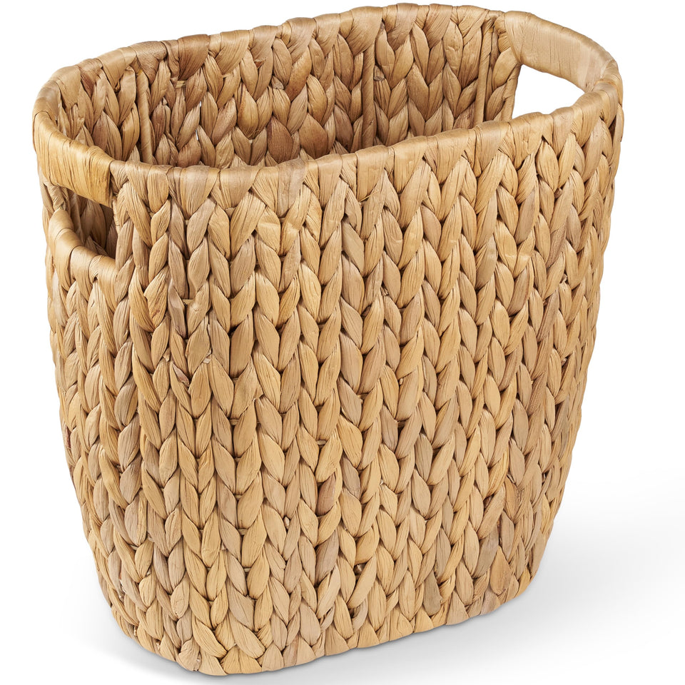 BlueWEST 3.5 gal wicker trash can, front view, stylish waste bin for any room.