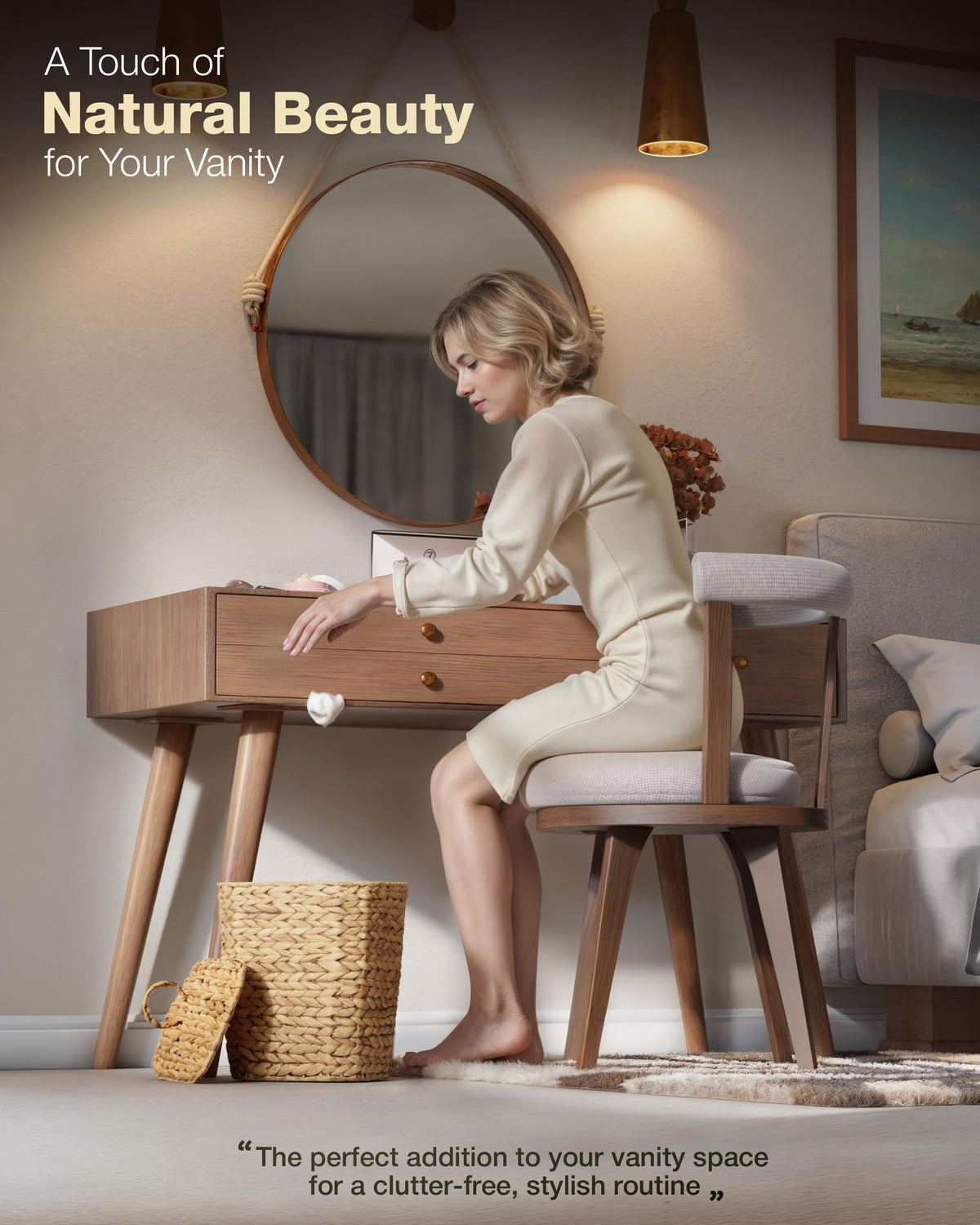 BLUEWEST compact dimensions illustrate space-saving utility under desks.