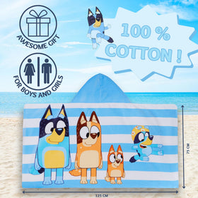 Bluey hooded towel folded display, compact and travel-friendly