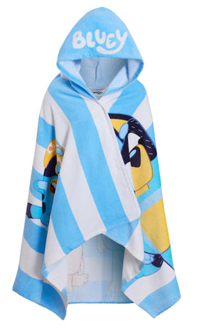 Bluey hooded towel front view, soft 100% cotton for kids at the pool or beach