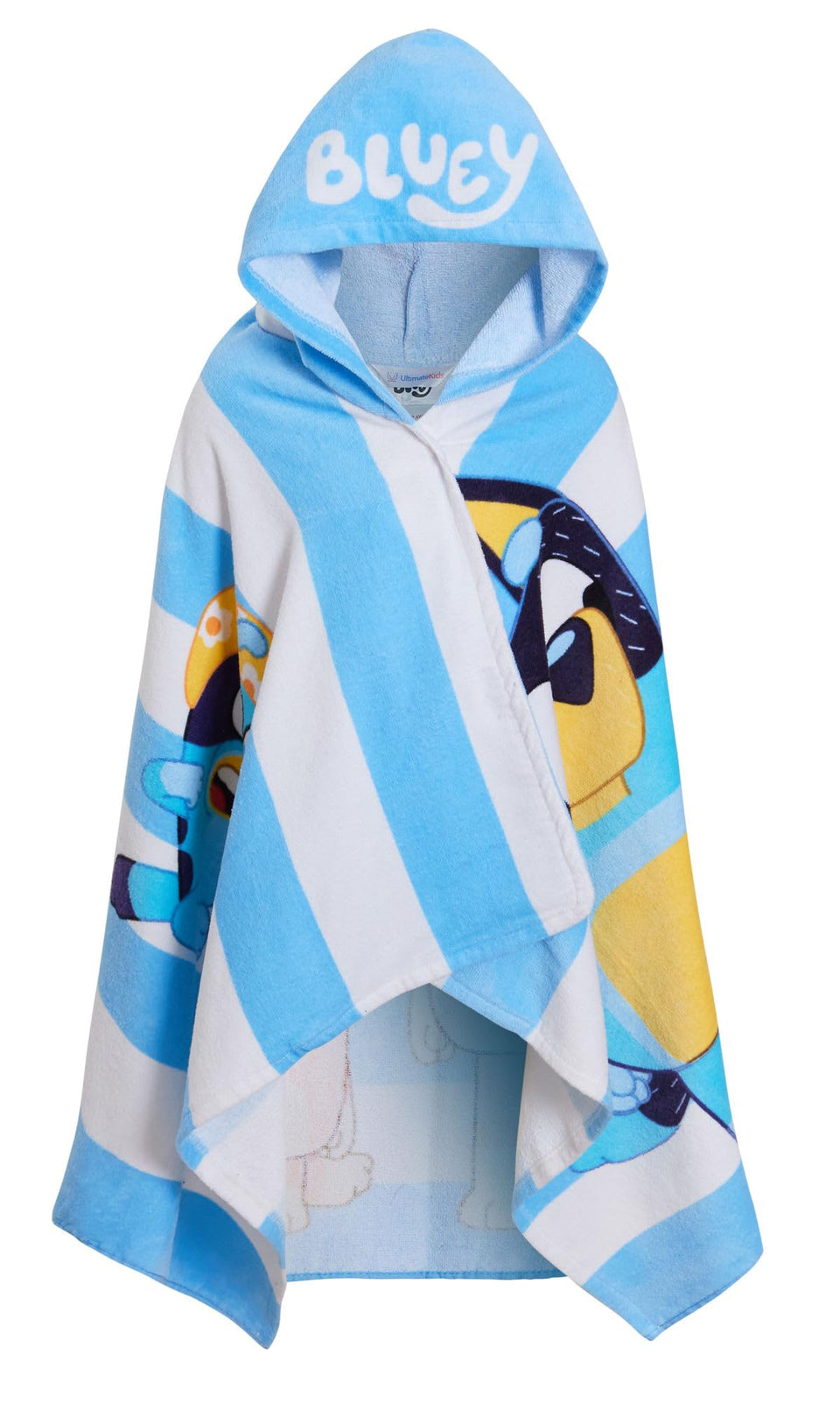 Bluey hooded towel front view, soft 100% cotton for kids at the pool or beach