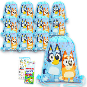 Bluey party favor bags feature colorful artwork, ideal for kid loot at birthdays.