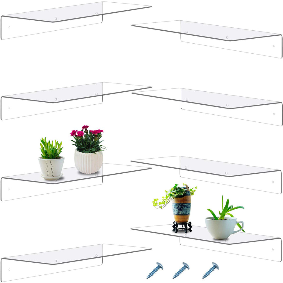 Blulu 8pcs acrylic floating shelves on wall-mounted for organized display