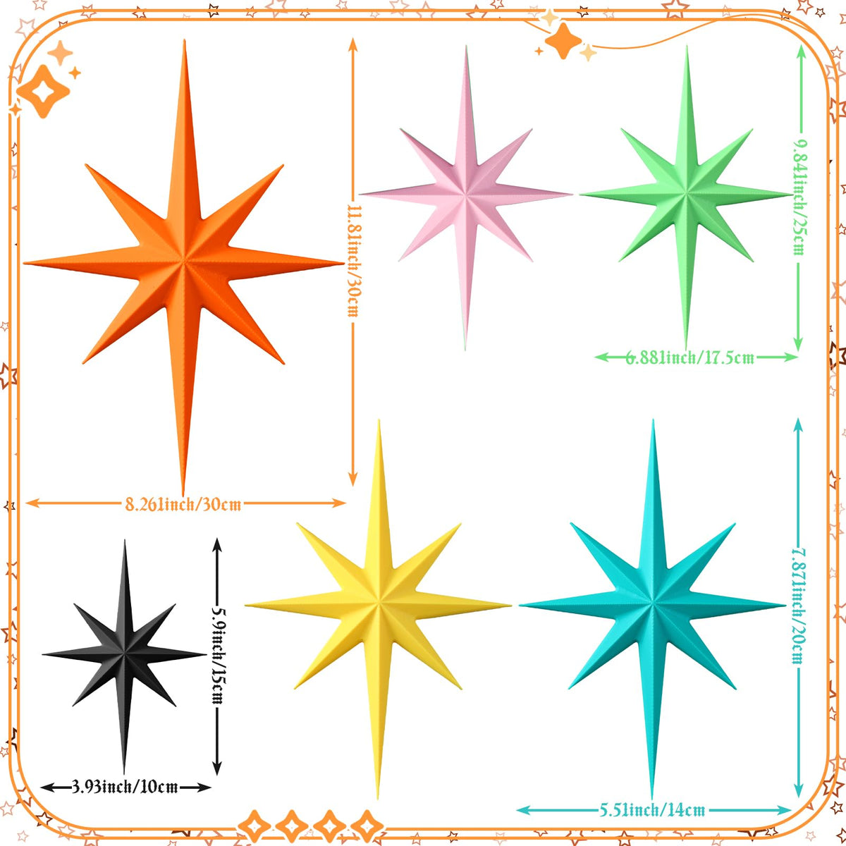 Blulu 3D printed star sculptures offer durable, dust-resistant wall accents.