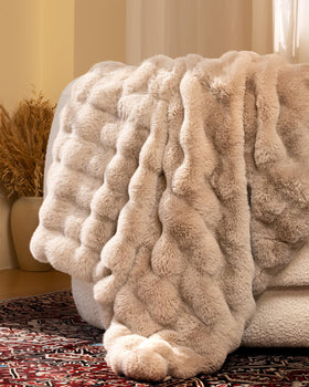 Blunique Double-sided faux fur blanket with crystal plush reverses for smooth comfort.