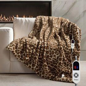 Blunique leopard print luxury faux fur blanket featuring plush warmth and non-shedding comfort.