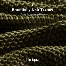 blunique Olive Green cable knit texture close-up showing soft craftsmanship.