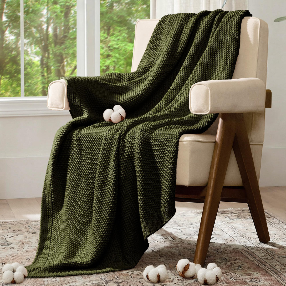 blunique 50x60 inch throw size shown on chair.
