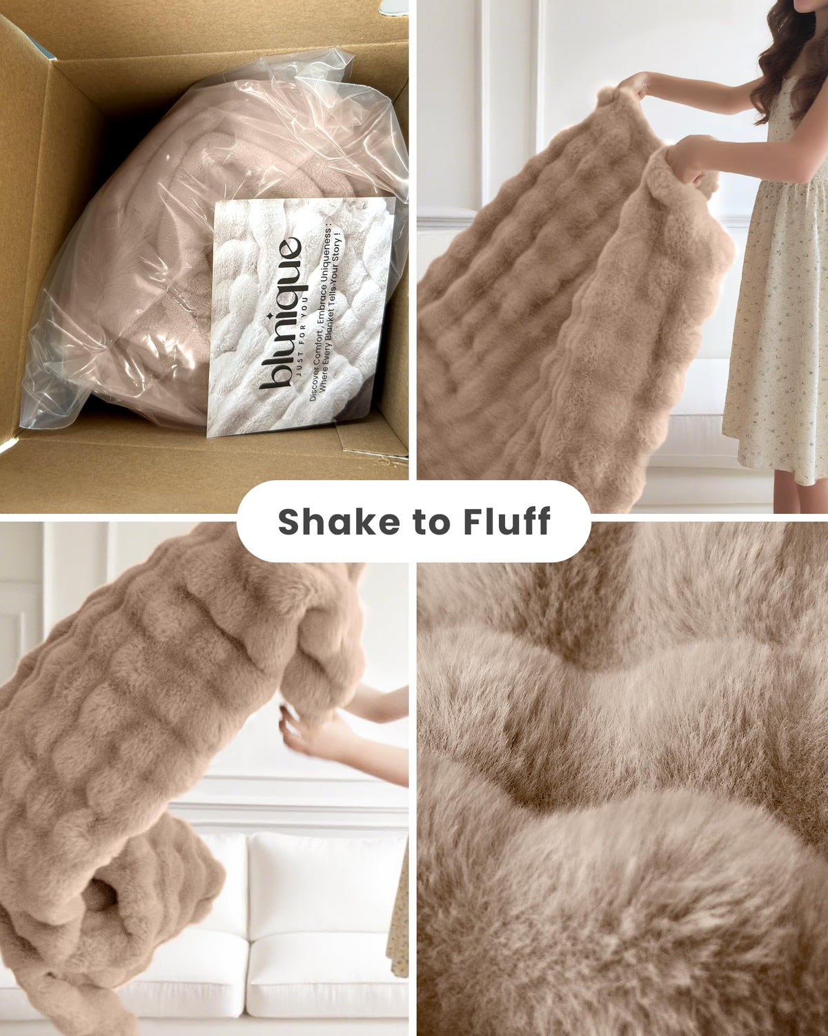 Blunique Oversize 50x60 inch blanket provides extra coverage in light brown.