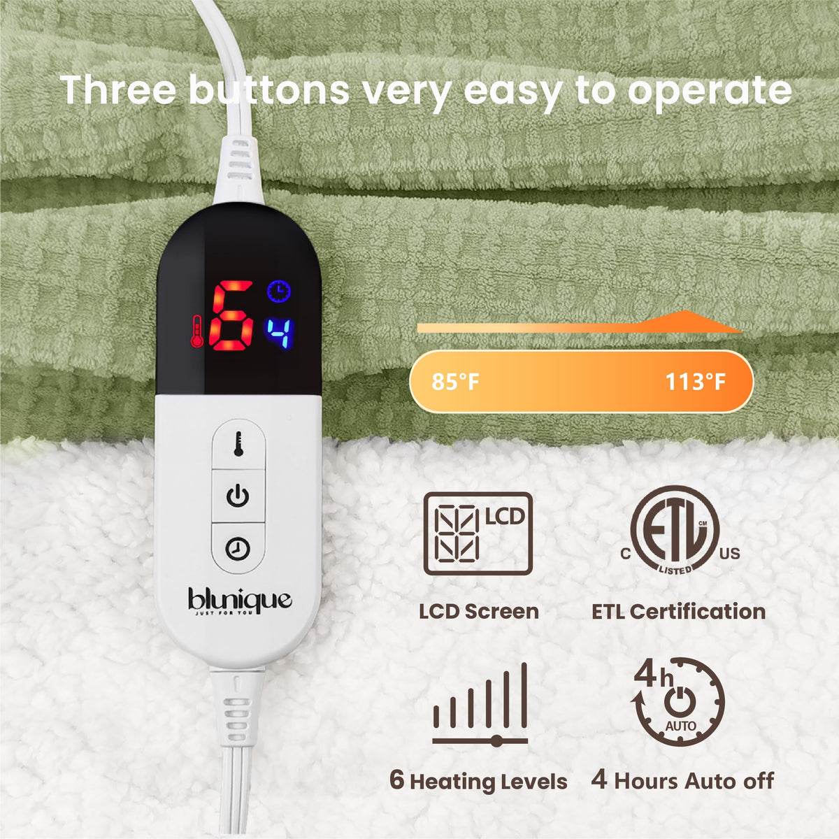 blunique six heat levels for personalized comfort options