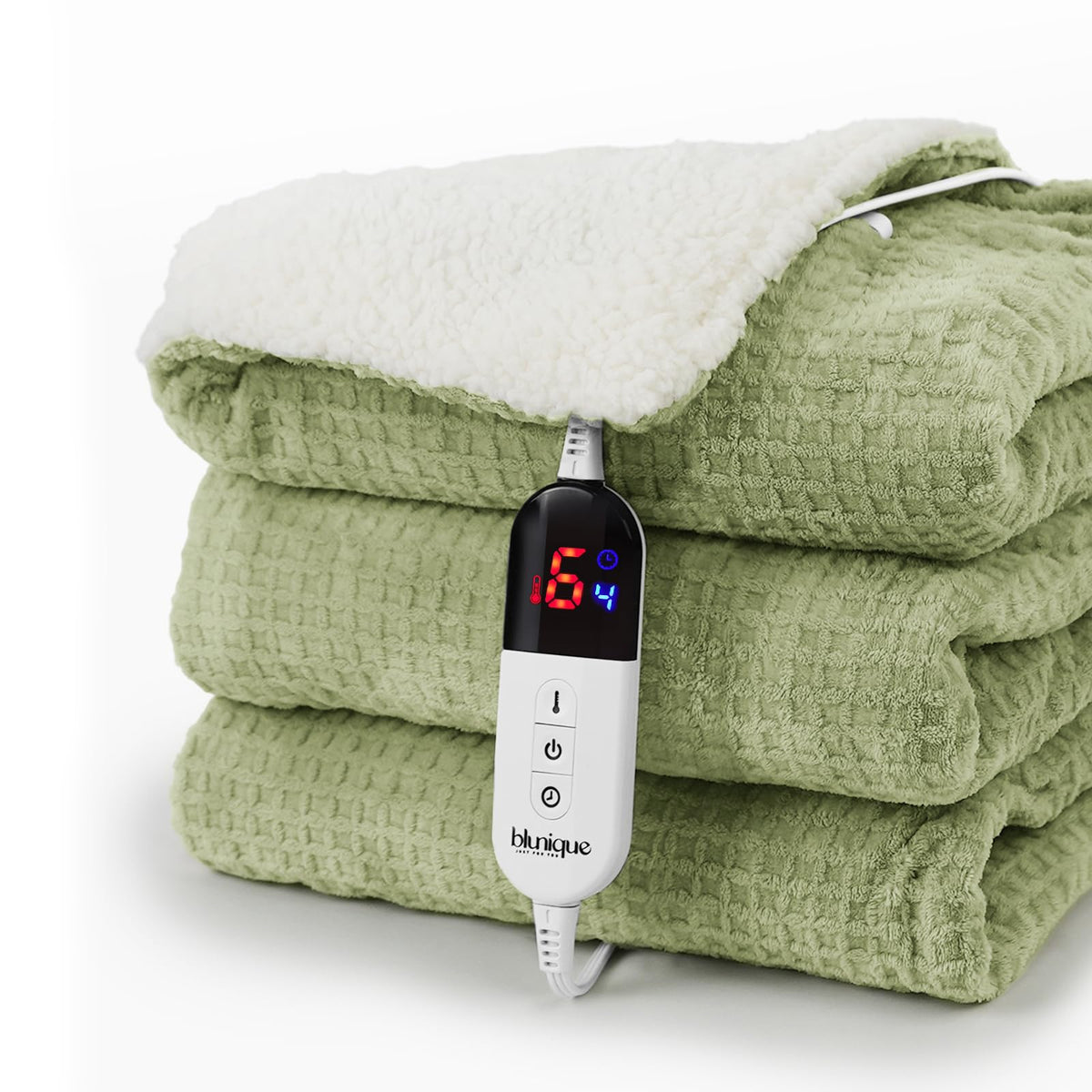 blunique waffle heated blanket with digital display for precise warmth control