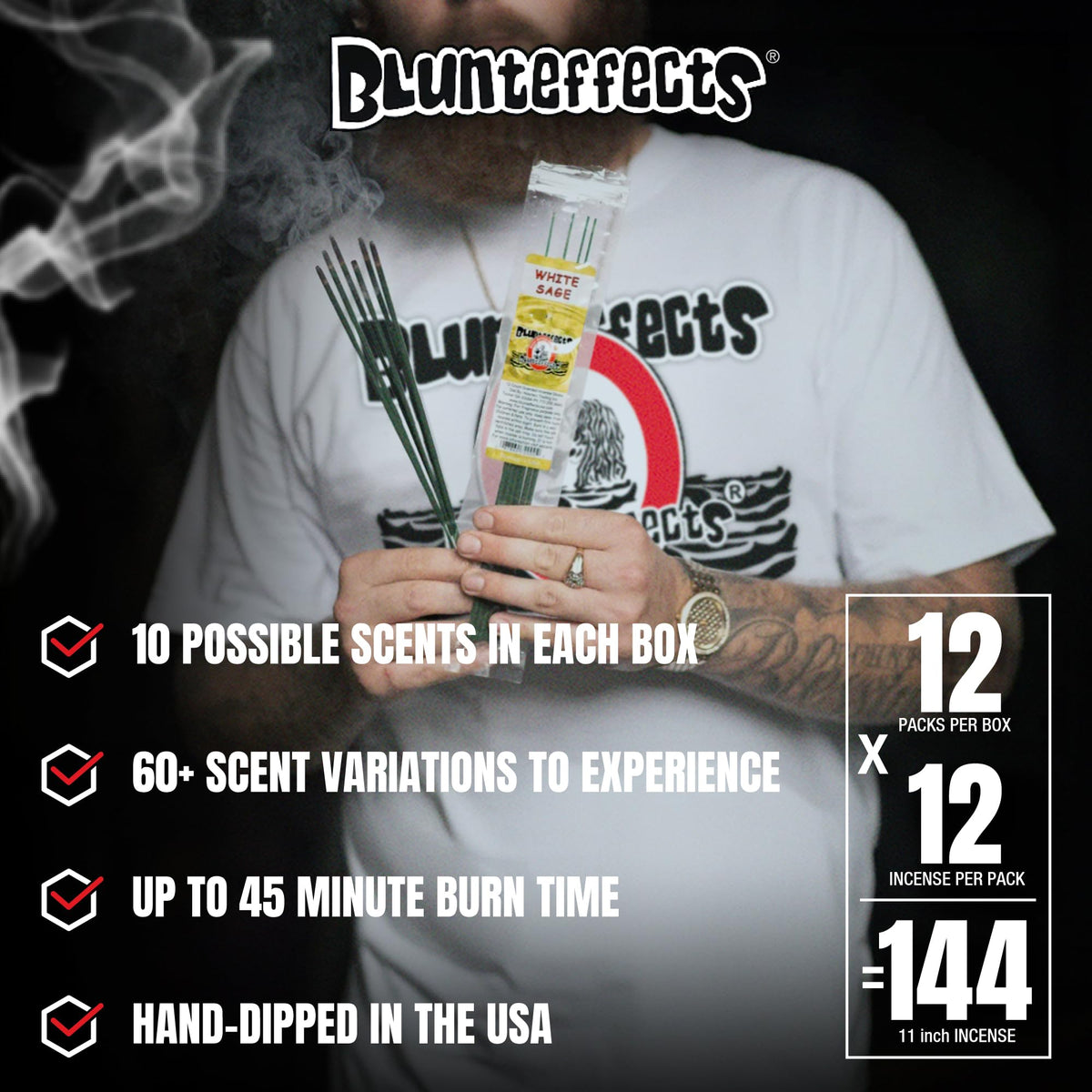 Blunteffects USA-made badge on packaging signals quality and domestic manufacturing.