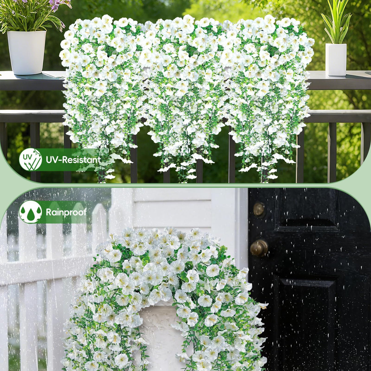 Blurap weatherproof morning glory stems feature flexible wire for easy shaping.