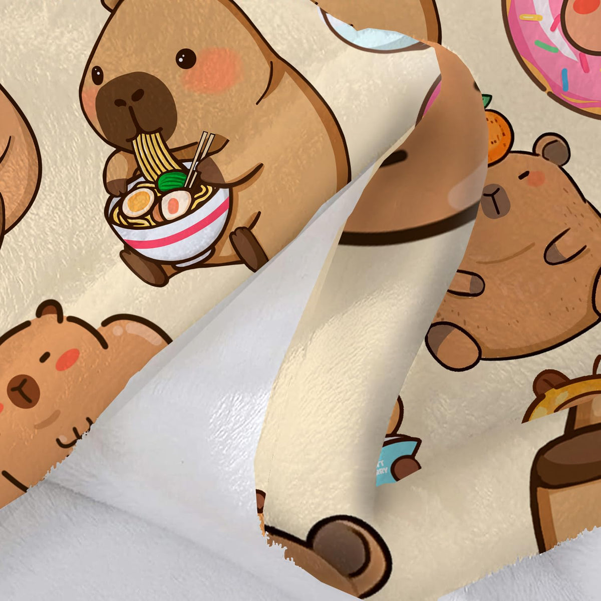 Bmaows capybara blanket on couch adds cozy living room decor.