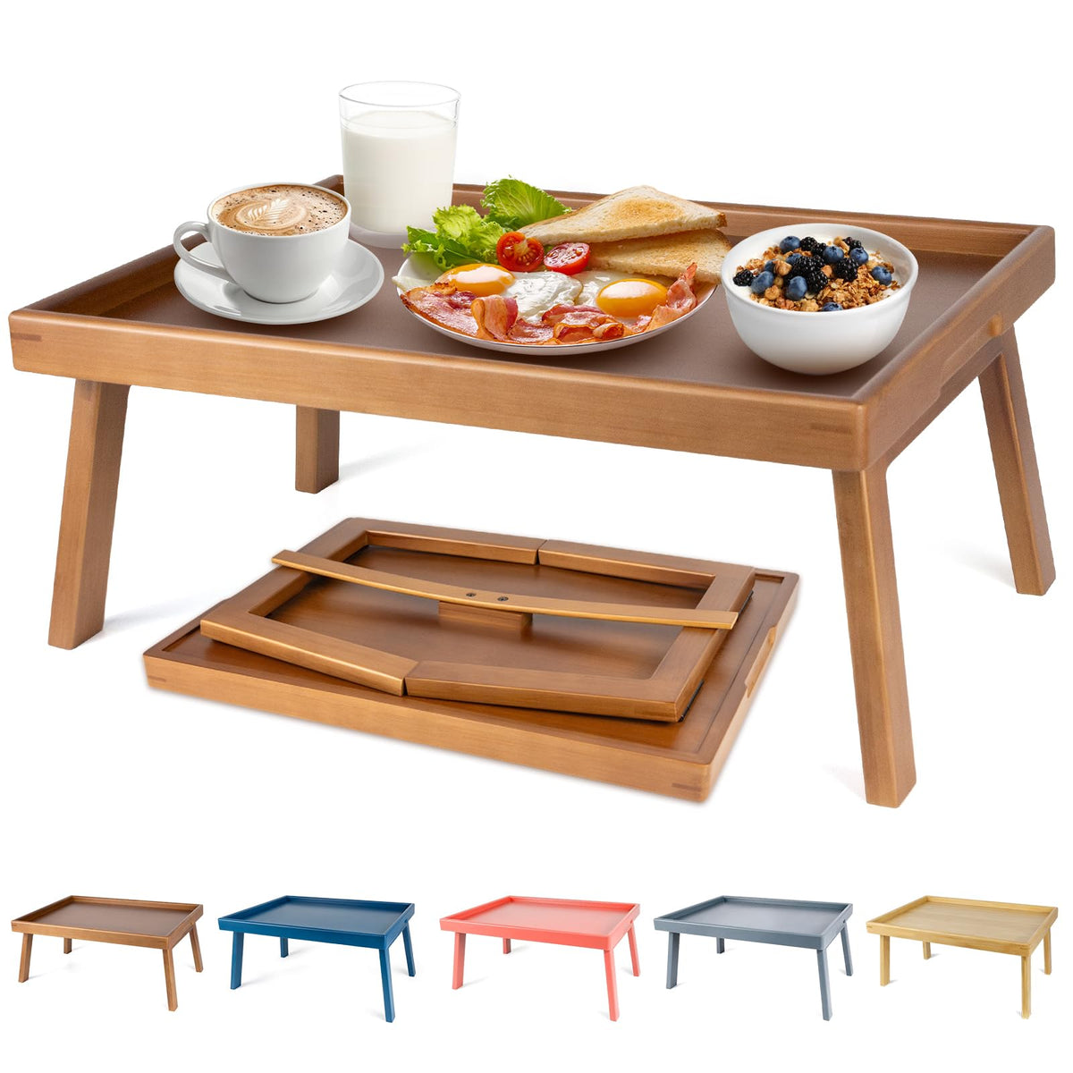 Bmboryxa bamboo bed table tray with support bar keeps meals steady.