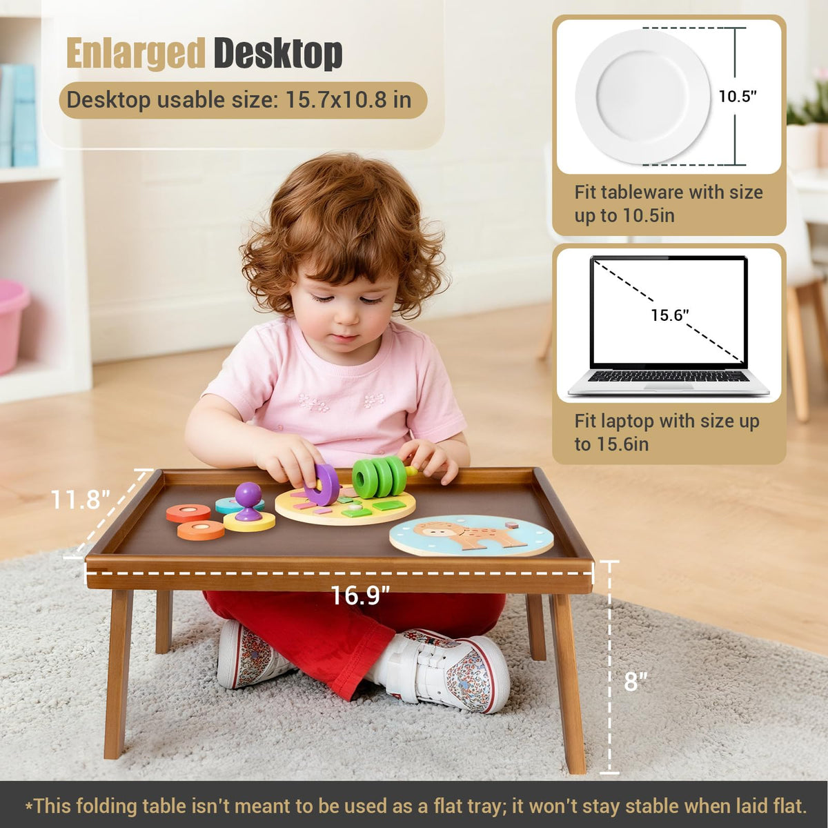 Bmboryxa bed tray features raised edges to prevent spills.