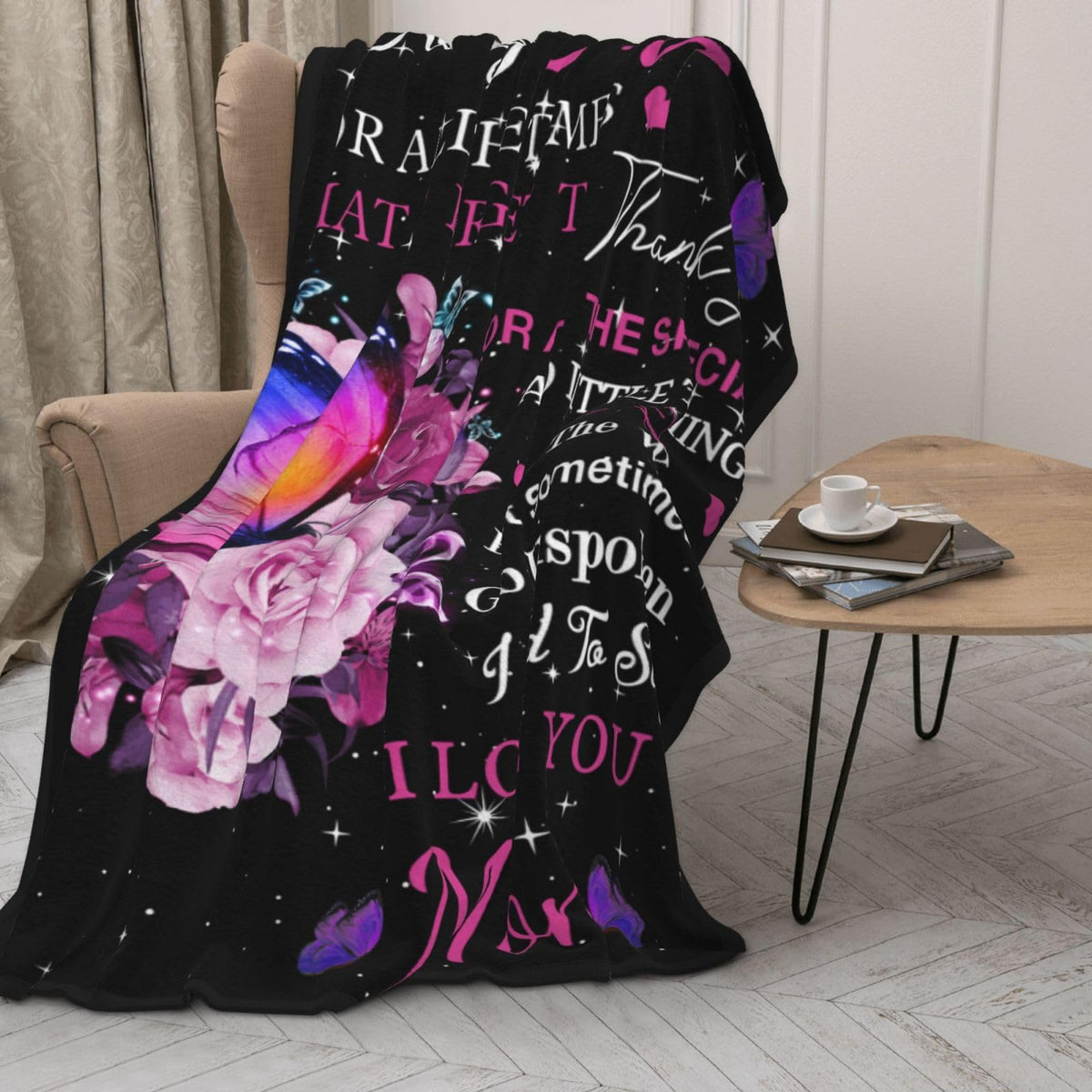 BMPUDERY Love You Mom design blanket offering sentimental gift.