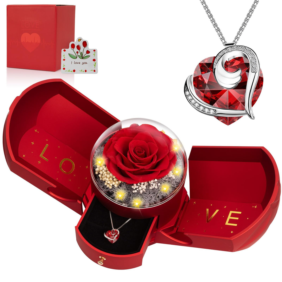 BNWXOY preserved rose necklace with pulsating heart pendant offers a romantic keepsake.