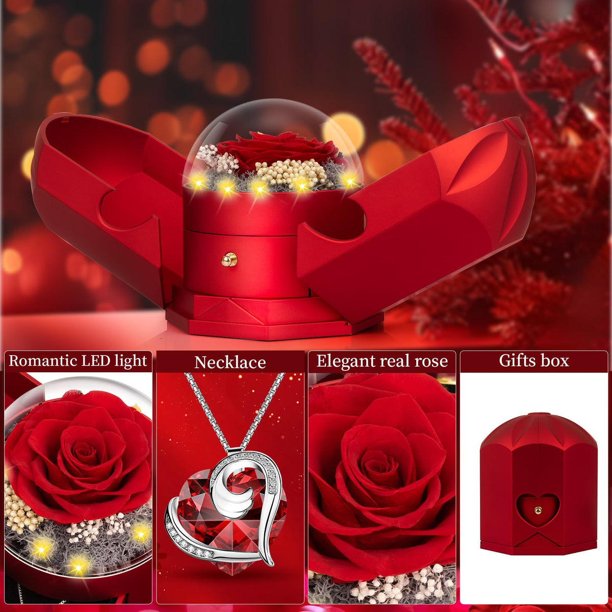 BNWXOY preserved rose palace box with lighting enhances the gift presentation.