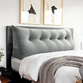 BNCKTRD headboard wedge pillow offers triangular back support in velvet gray.