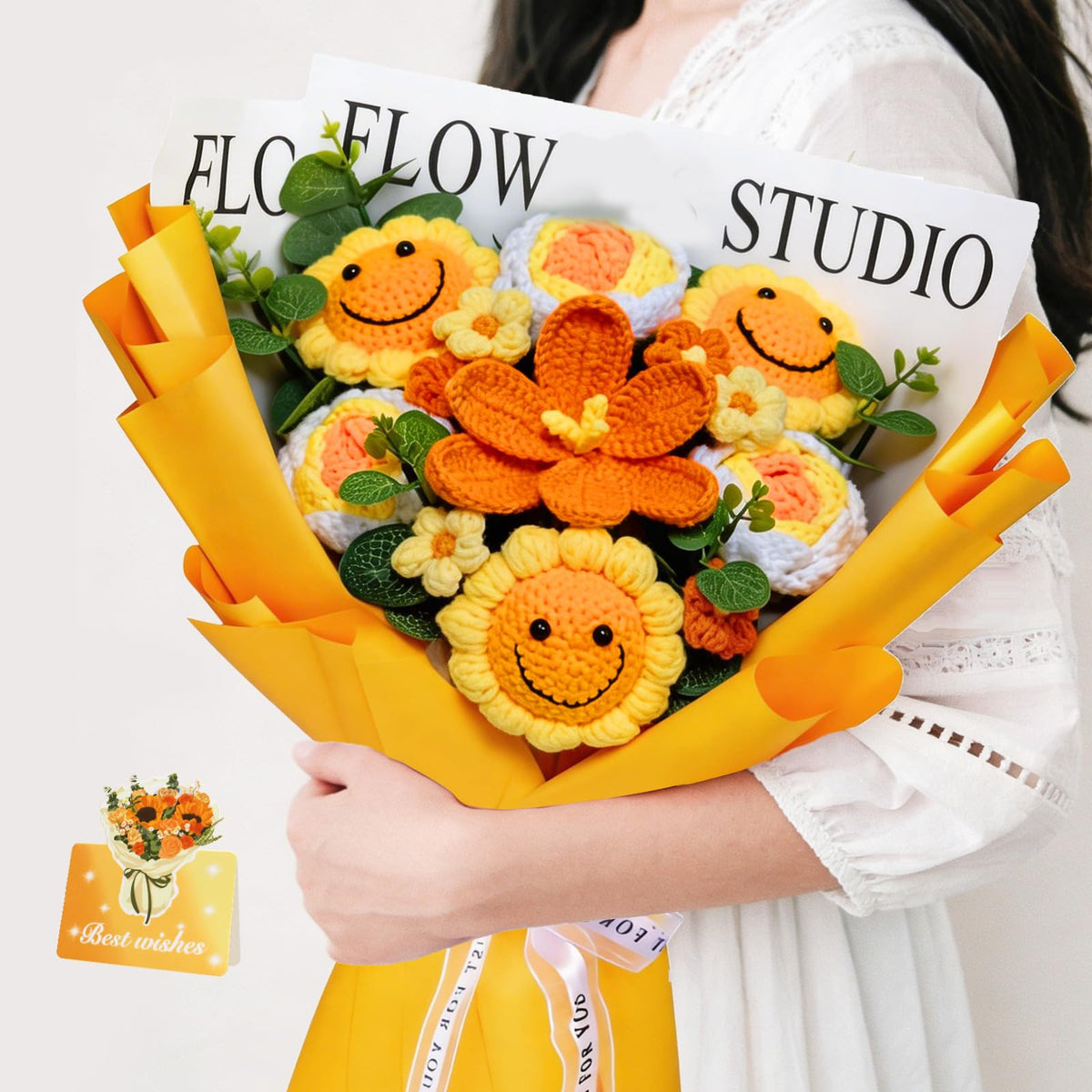 Bnoiiok crochet sunflower bouquet on desk adds year-round sunshine