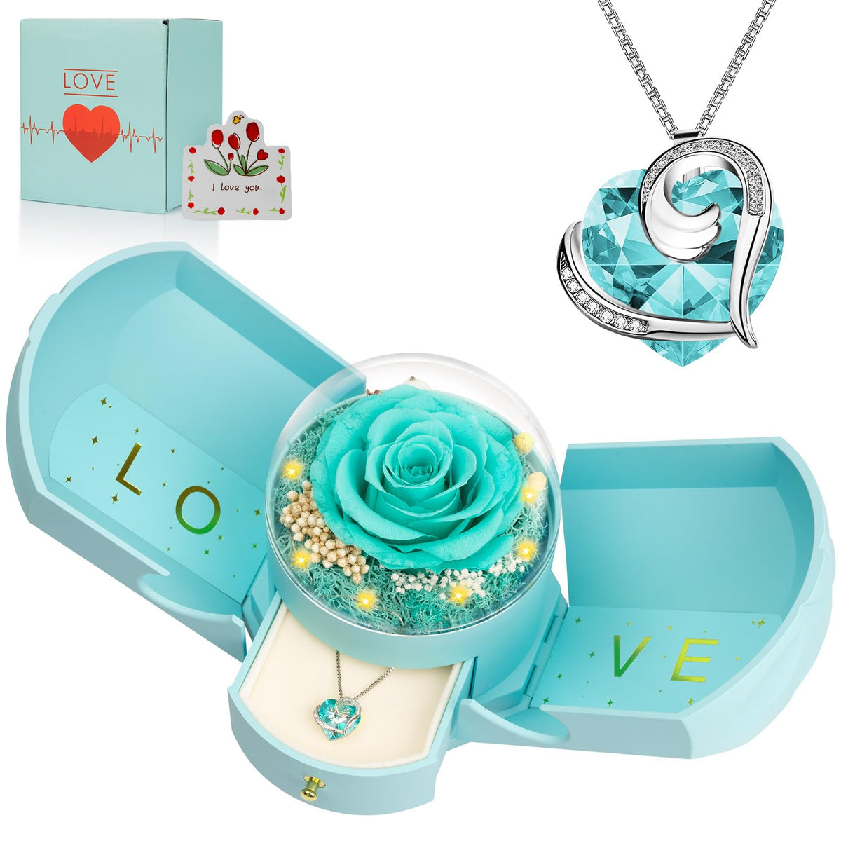 BNWXOY preserved navy blue rose necklace in an elegant gift box for lasting beauty