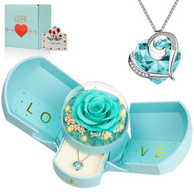 BNWXOY preserved navy blue rose necklace in an elegant gift box for lasting beauty