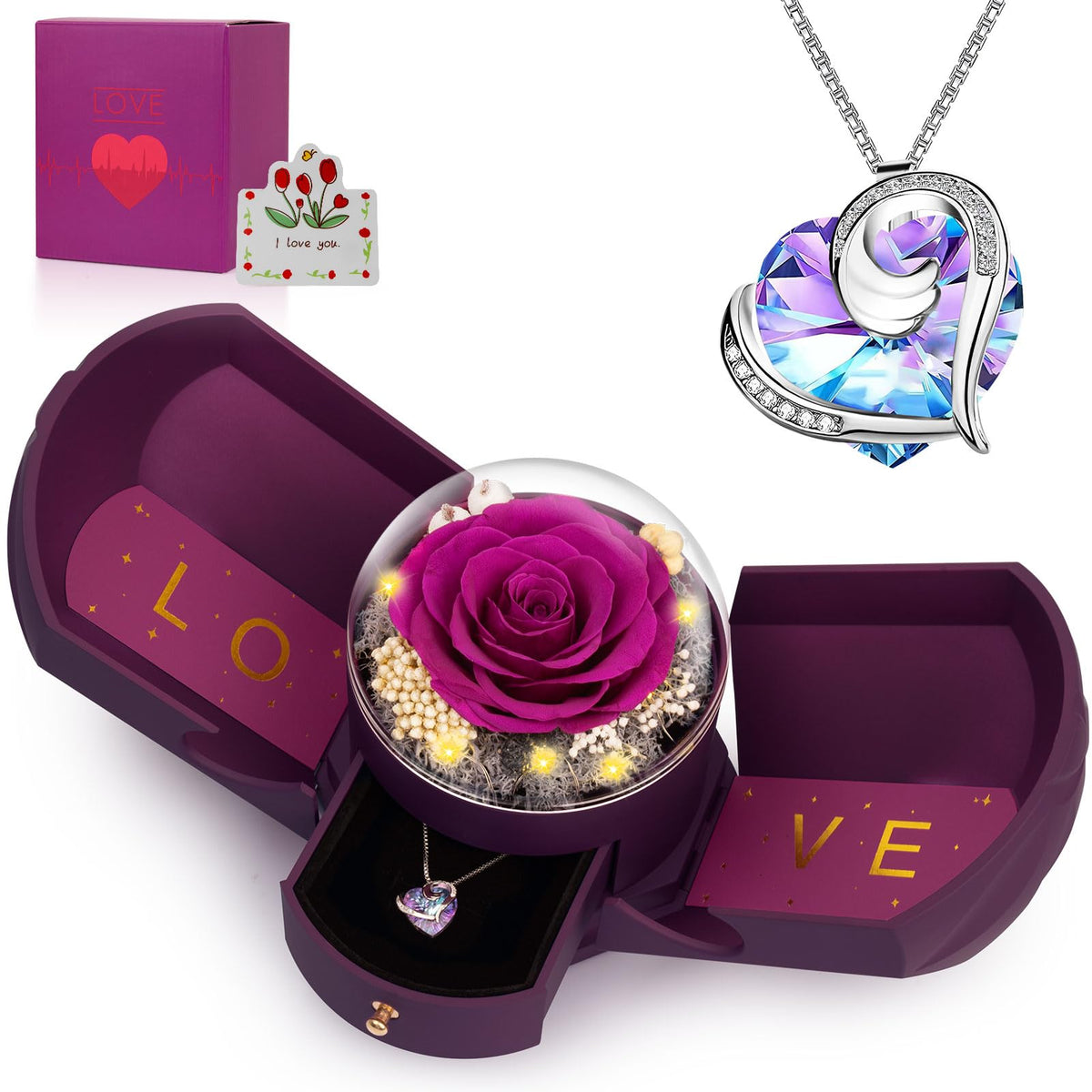 BNWXOY preserved rose necklace with heart pendant for a lasting, romantic keepsake.