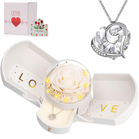 BNWXOY preserved white rose necklace showing lasting romance.