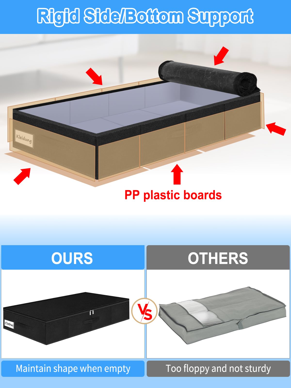Boailydi under-bed bin side handles showing easy pulling and mobility