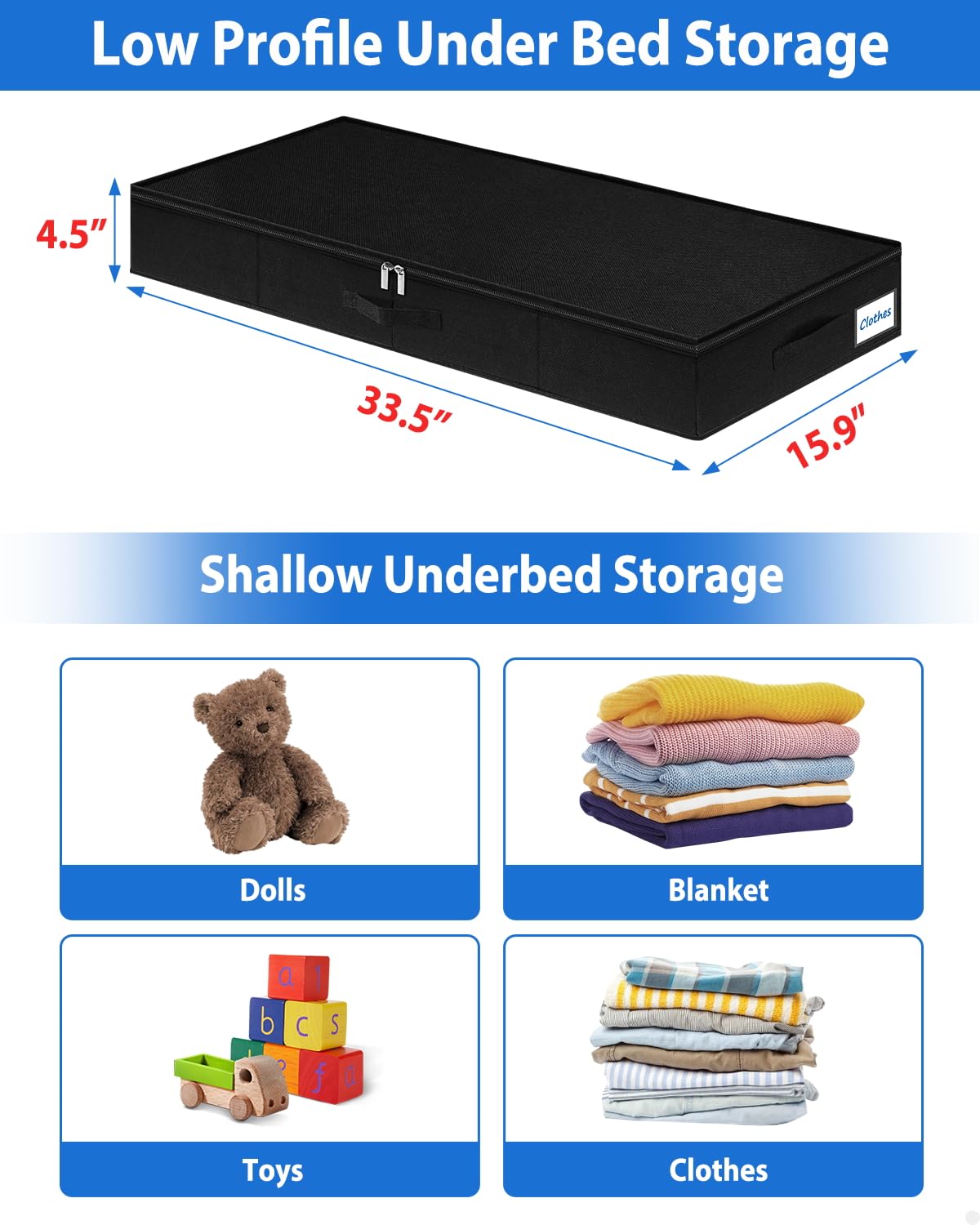 Boailydi under-couch or under-dresser organizer bin for space-saving storage