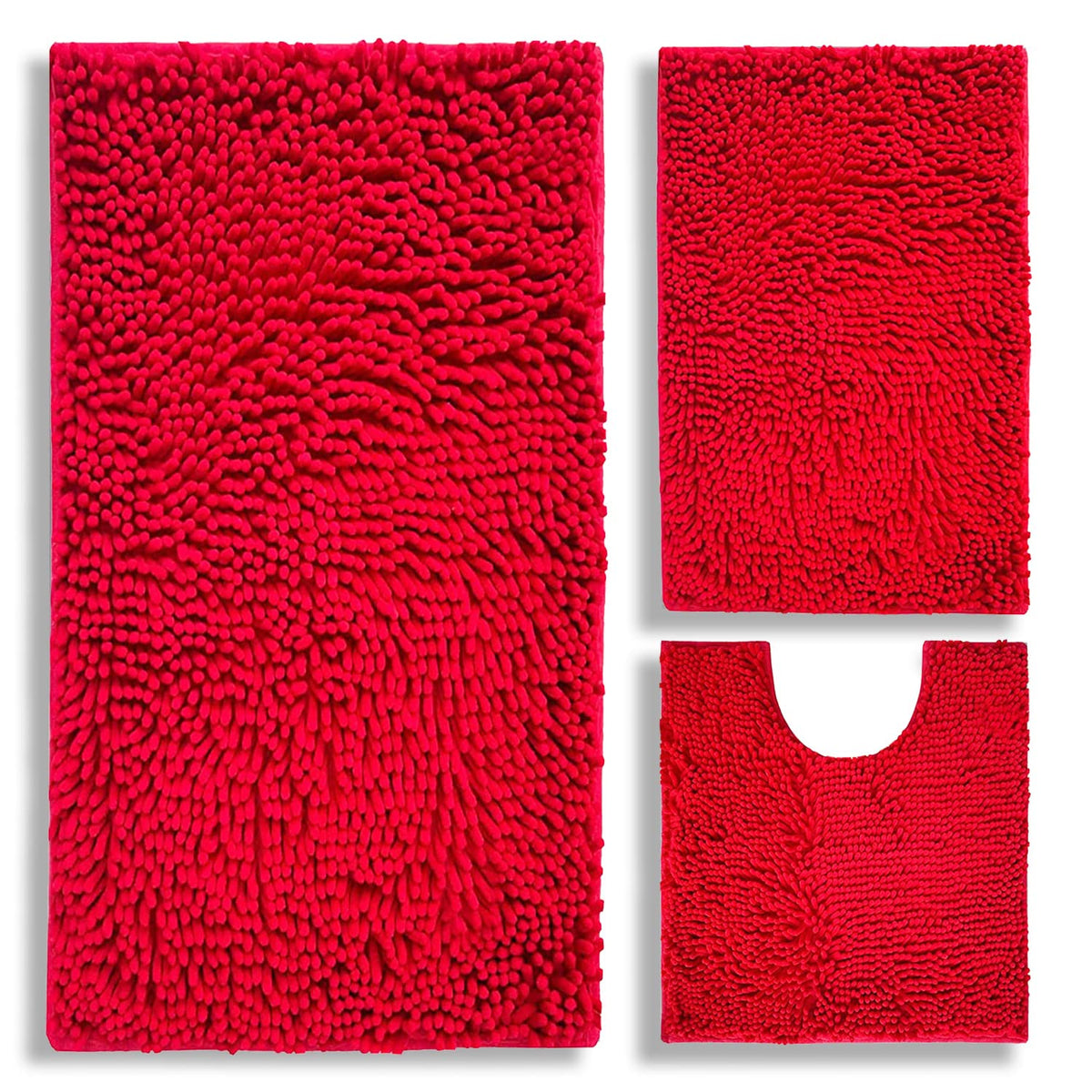 BOANKODU chenille 3-piece rug set shows ultra-thick comfort for bare feet on cold floors.