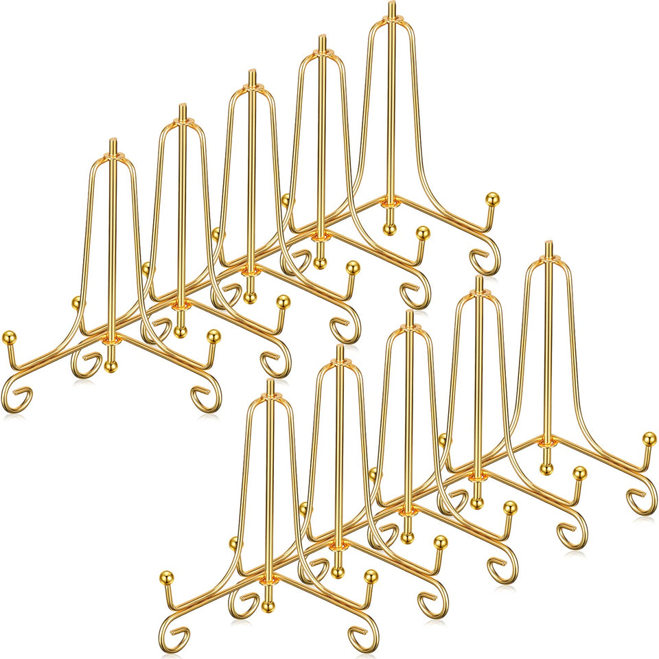 Boao gold 4-inch iron plate stand supports a decorative plate with sturdy display