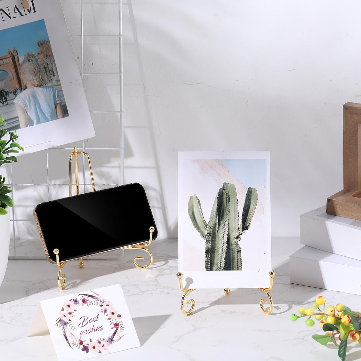 Boao gold easel display stand complements shelves with subtle shine