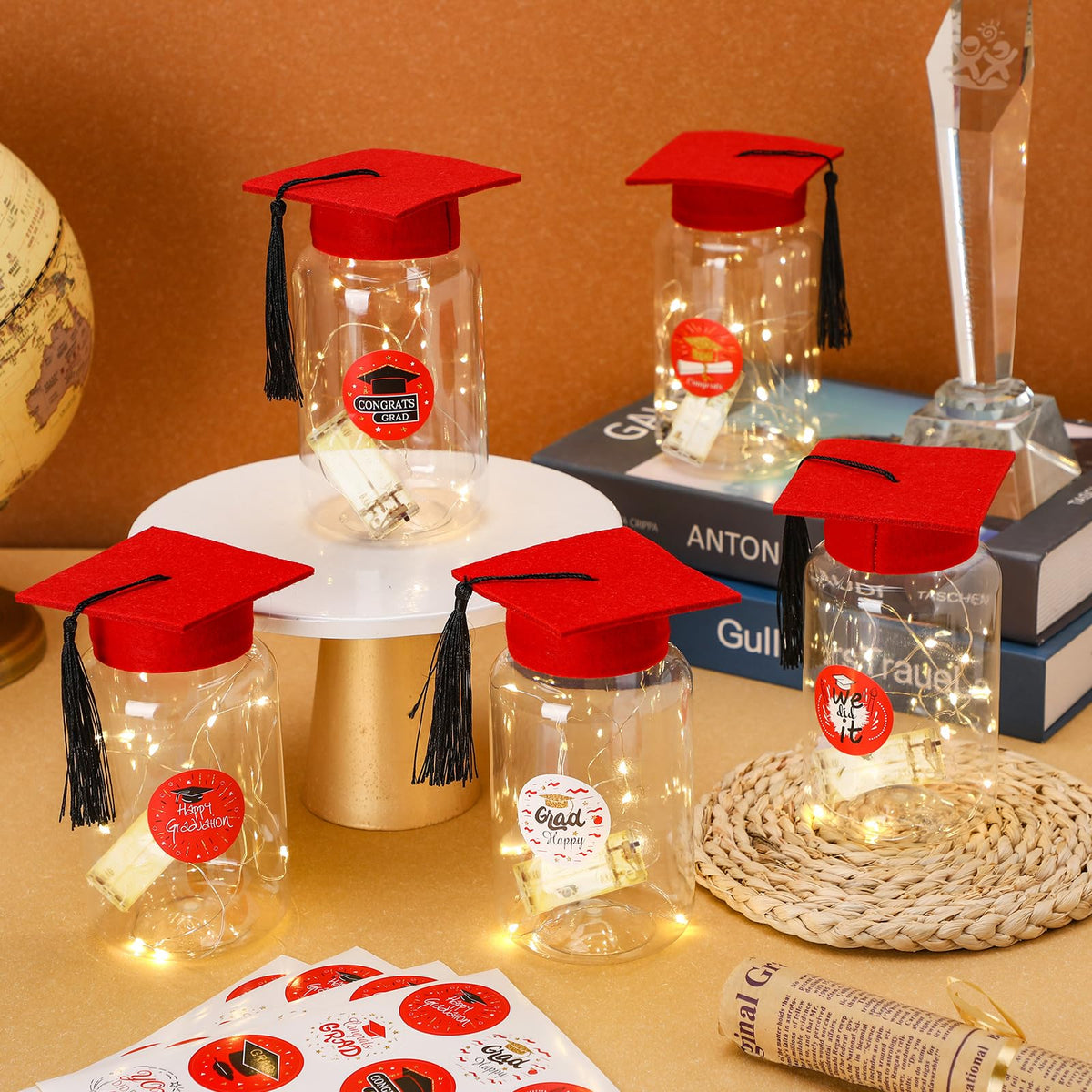 Boao grad jar with lid offers stylish keepsake display during celebration.