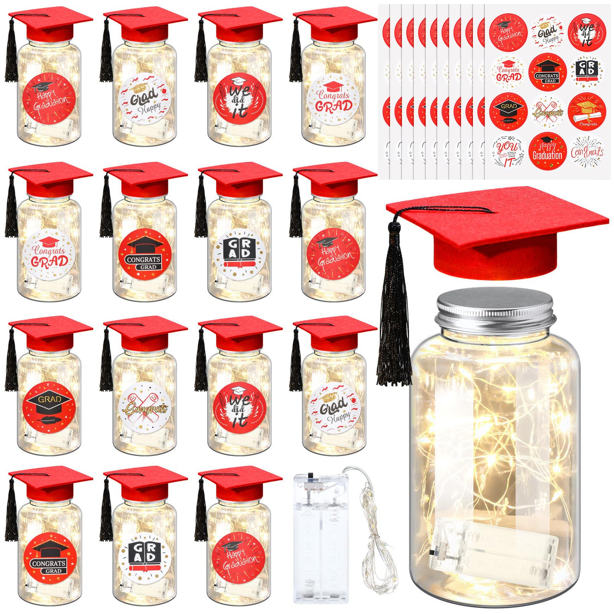 Boao graduation set light strings illuminate tables with warm glow.