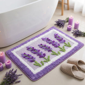 Boao Lavender Bath Mat with floral tufted design adds soft texture to bathrooms.