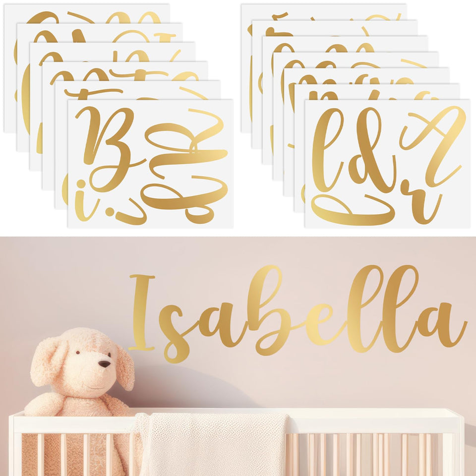 Boao gold name wall decals offer a versatile alphabet display for nursery, bedroom, or classroom decor.