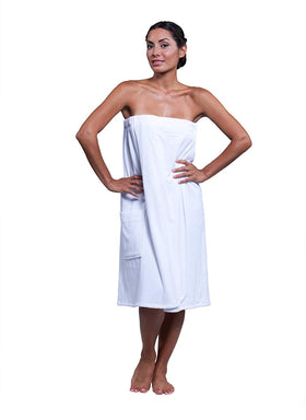 Boca Terry women's spa wrap pocket detail for essentials.
