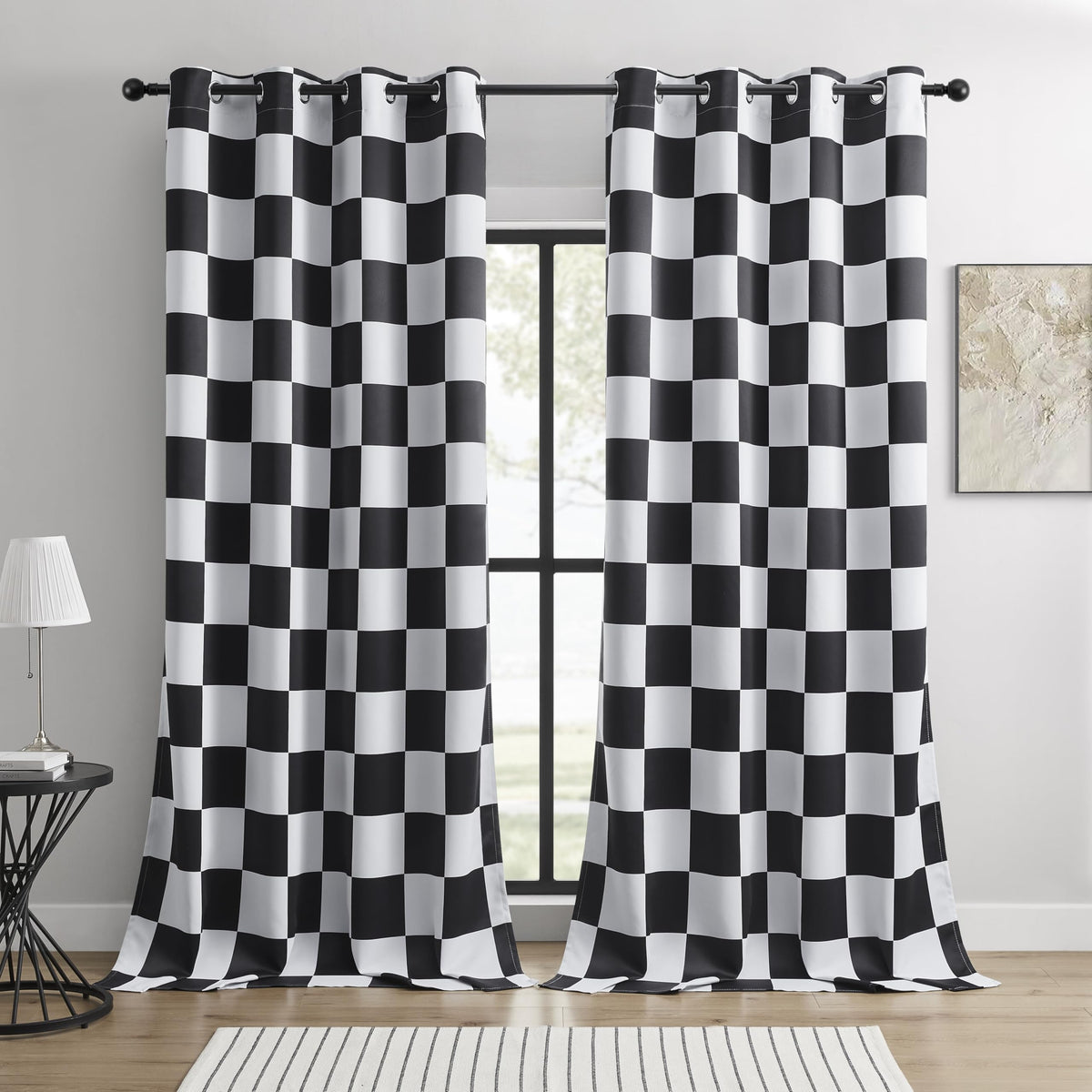 BOHOMOCASA checkered curtains front view for stylish privacy and room elegance.
