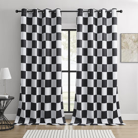 BOHOMOCASA checkered curtains front view for stylish privacy and room elegance.