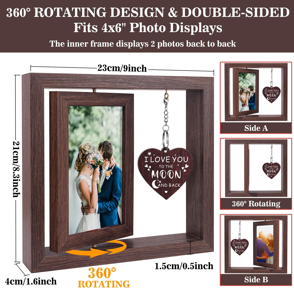 Boiveco frame holds two 4x6 photos back to back.