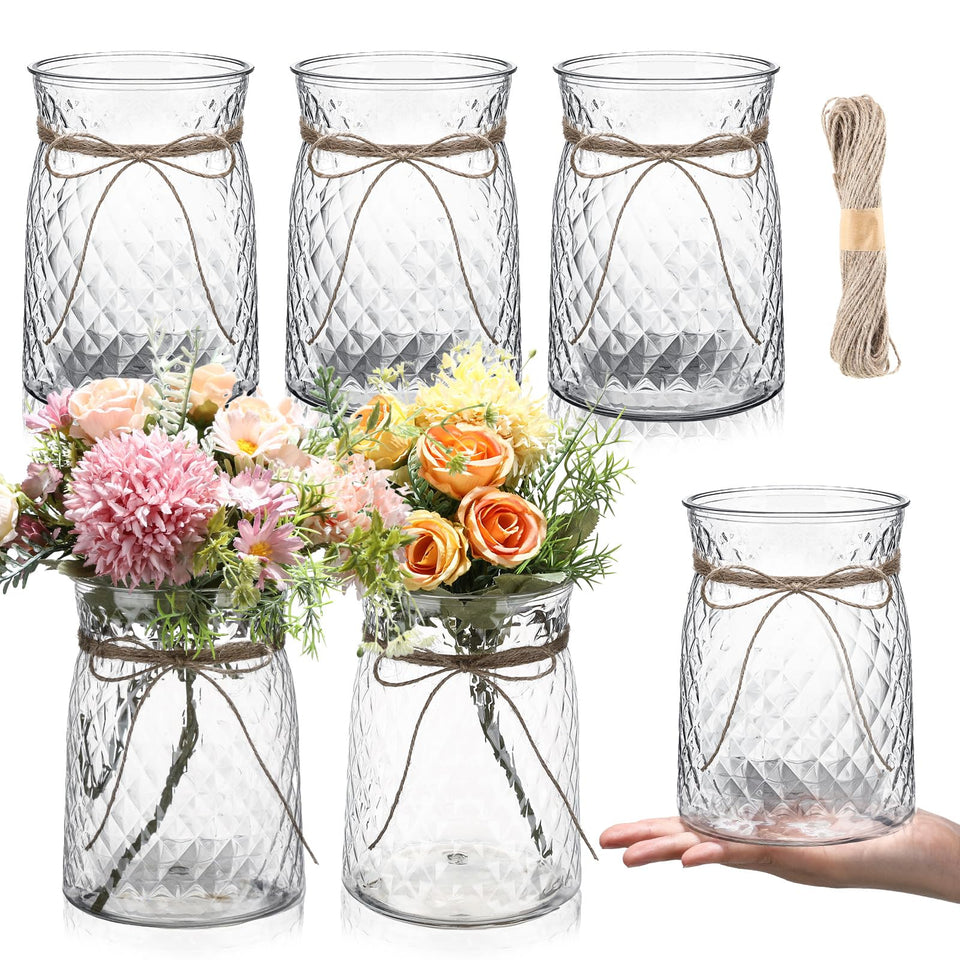 Bokon bulk plastic vases centerpieces clear, 4.3 inch size, for elegant tables.