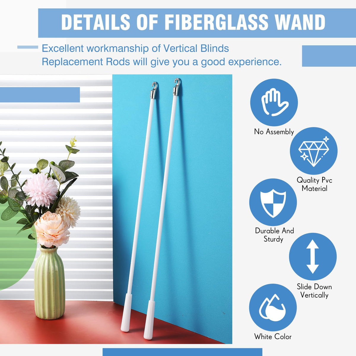 Bokon fiberglass blind wand material offers durable, stable performance.