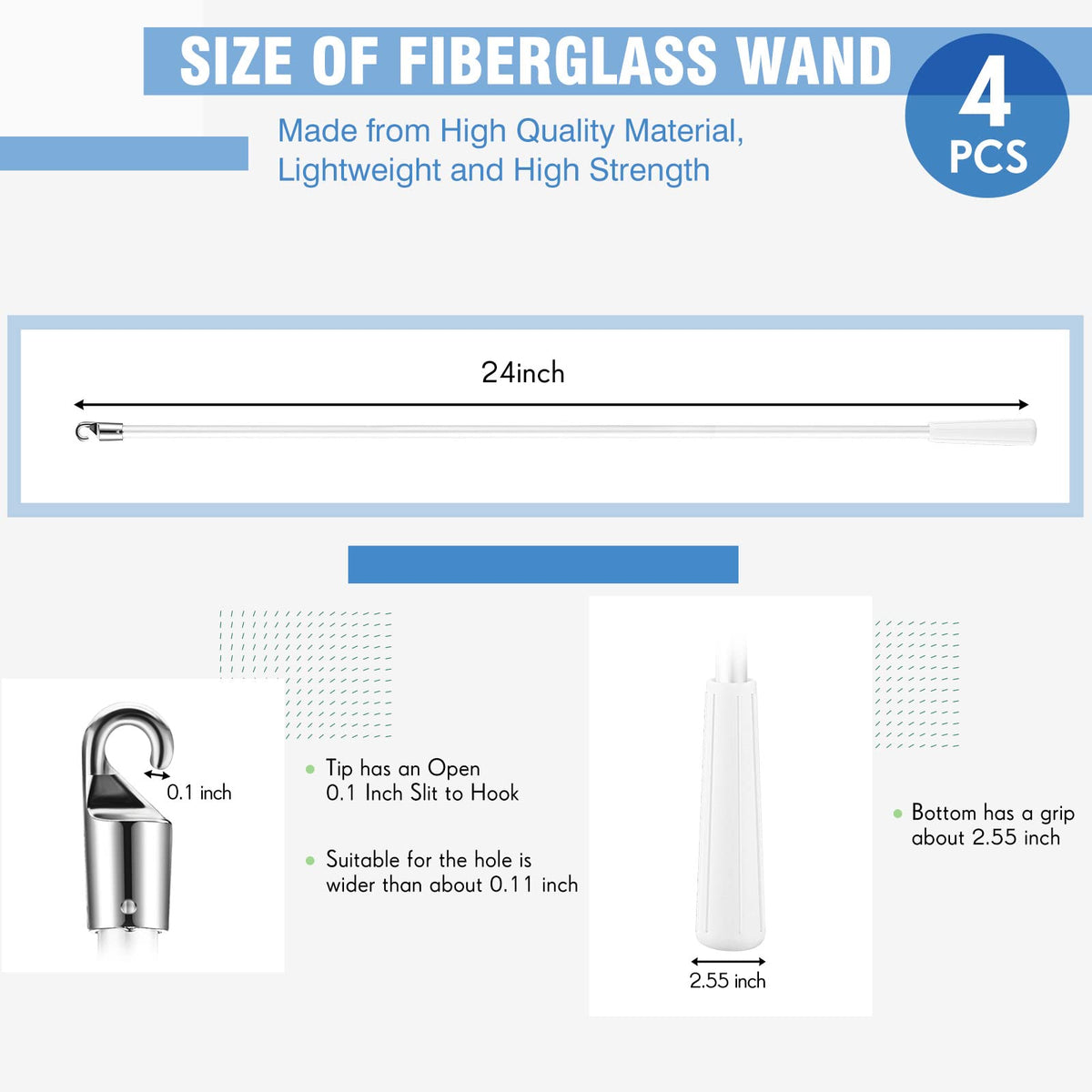Bokon fiberglass white blind wand for durable vertical blinds