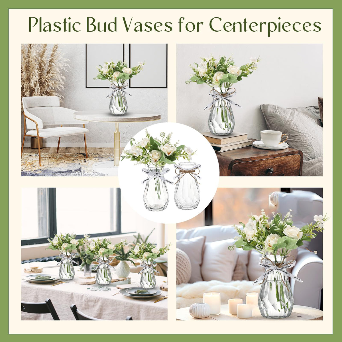 Bokon housewarming gift display using vases, twine, and ribbon