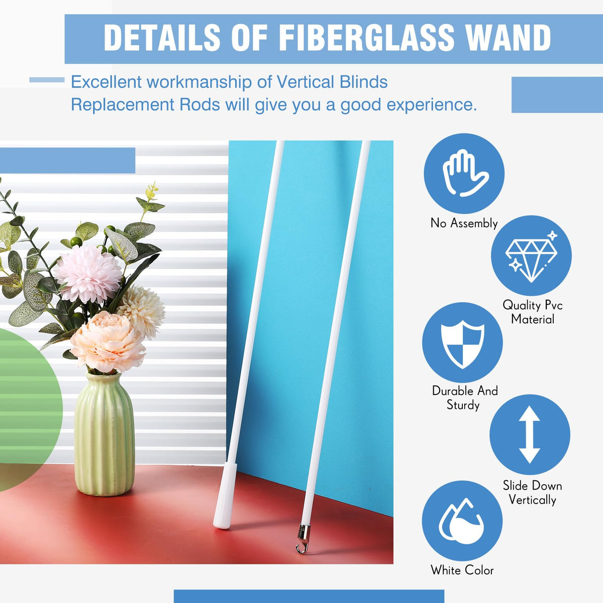 Bokon 48-inch wand length for standard window blinds
