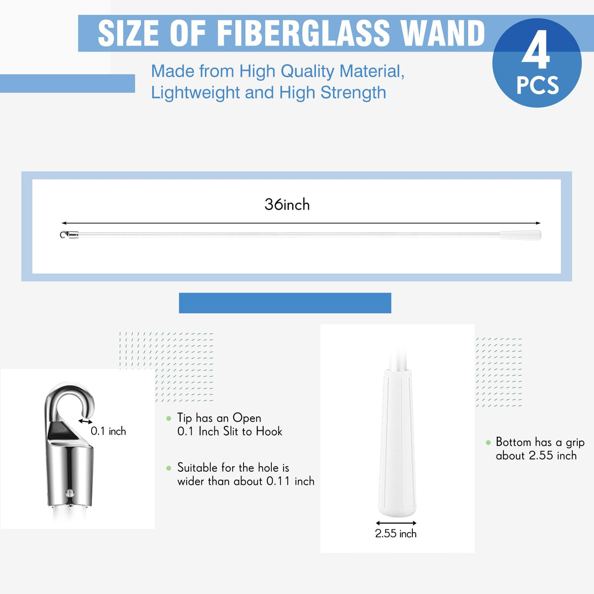 Bokon wand tip with 0.1 inch hook slit for quick attachment.
