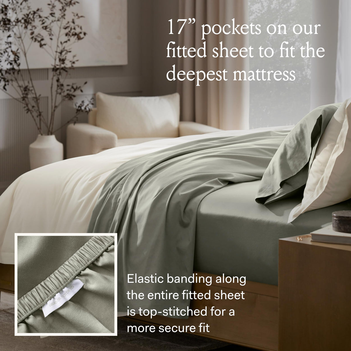 BOLL & BRANCH Signature Hemmed Sheet Set Queen fitted sheet on deep-pocket mattress